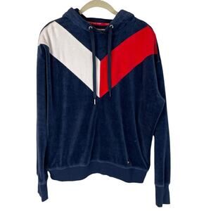 Tommy Hilfiger Y2K colorblock velour red white blue patriotic hooded pullover